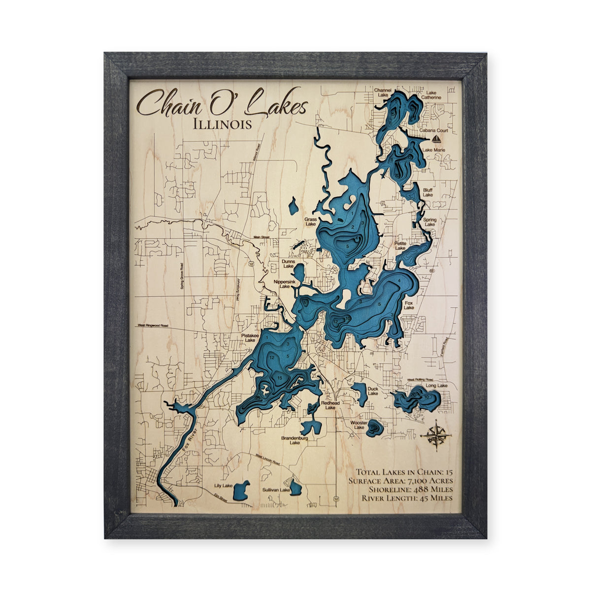 Chain O Lakes Illinois Wood Map — Multilayer water main photo [MC20261006 q0559 e959ef9fdde5]