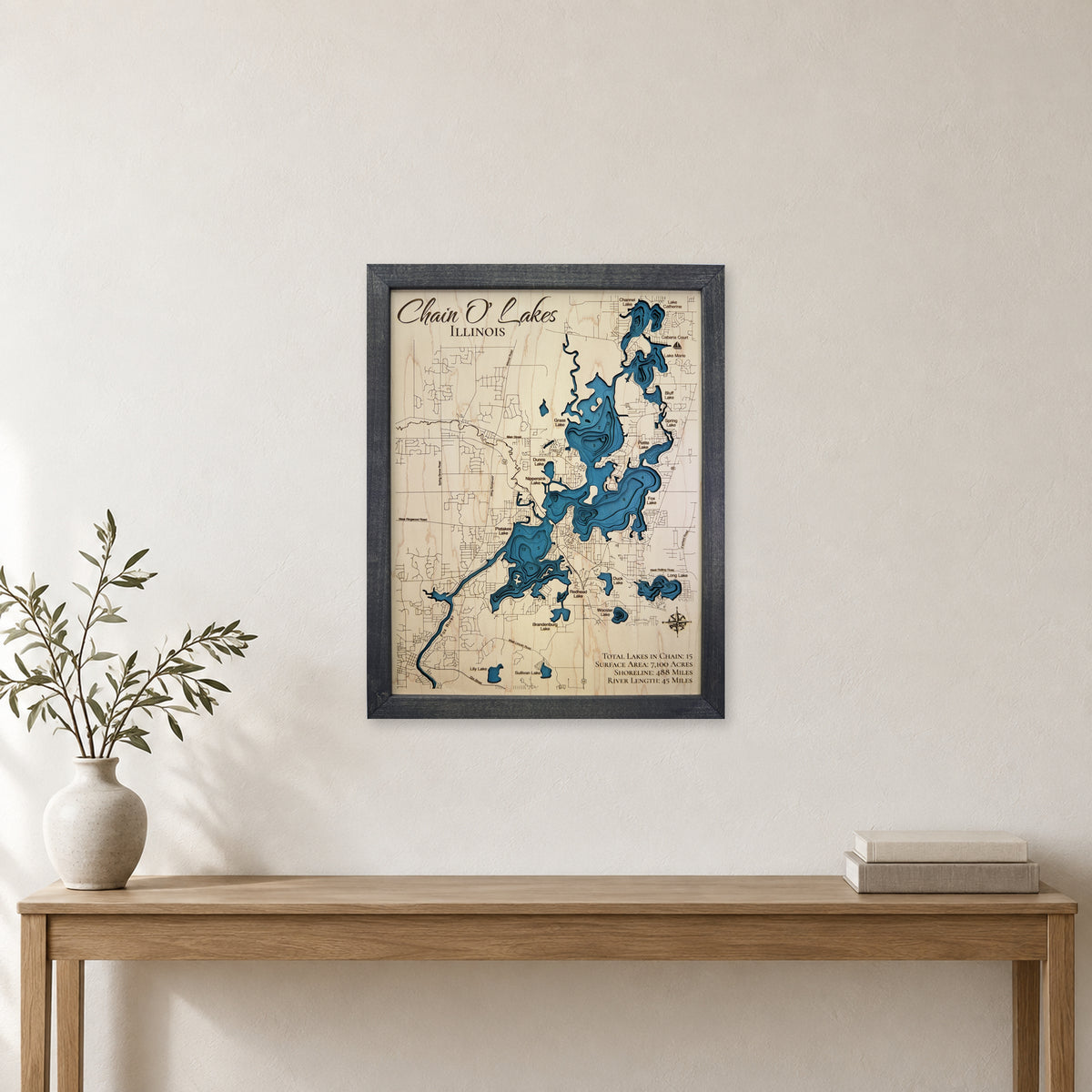 Chain O Lakes Illinois Wood Map — room mockup [MC20261006 q0559 4f1f4460d919]