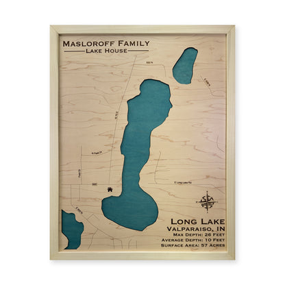 Long Lake, Valparaiso, Indiana Wood Map — plain-background photo [MC20261006 q0605 db2b771e3fc6]