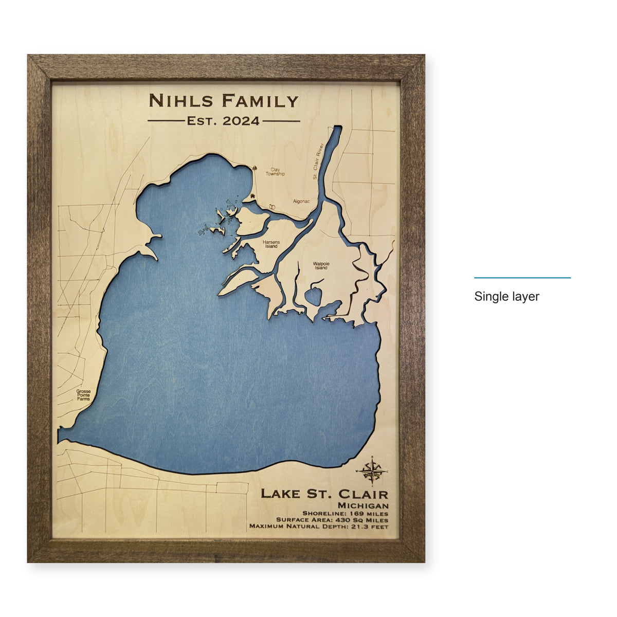 Lake St Clair, Michigan Wood Map — style-labeled photo [MC20261006 q0611 b6f511bf4faa]
