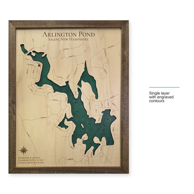 Arlington Pond, Salem, New Hampshire Wood Map — style-labeled photo [MC20261006 q0612 40e45cca4119]