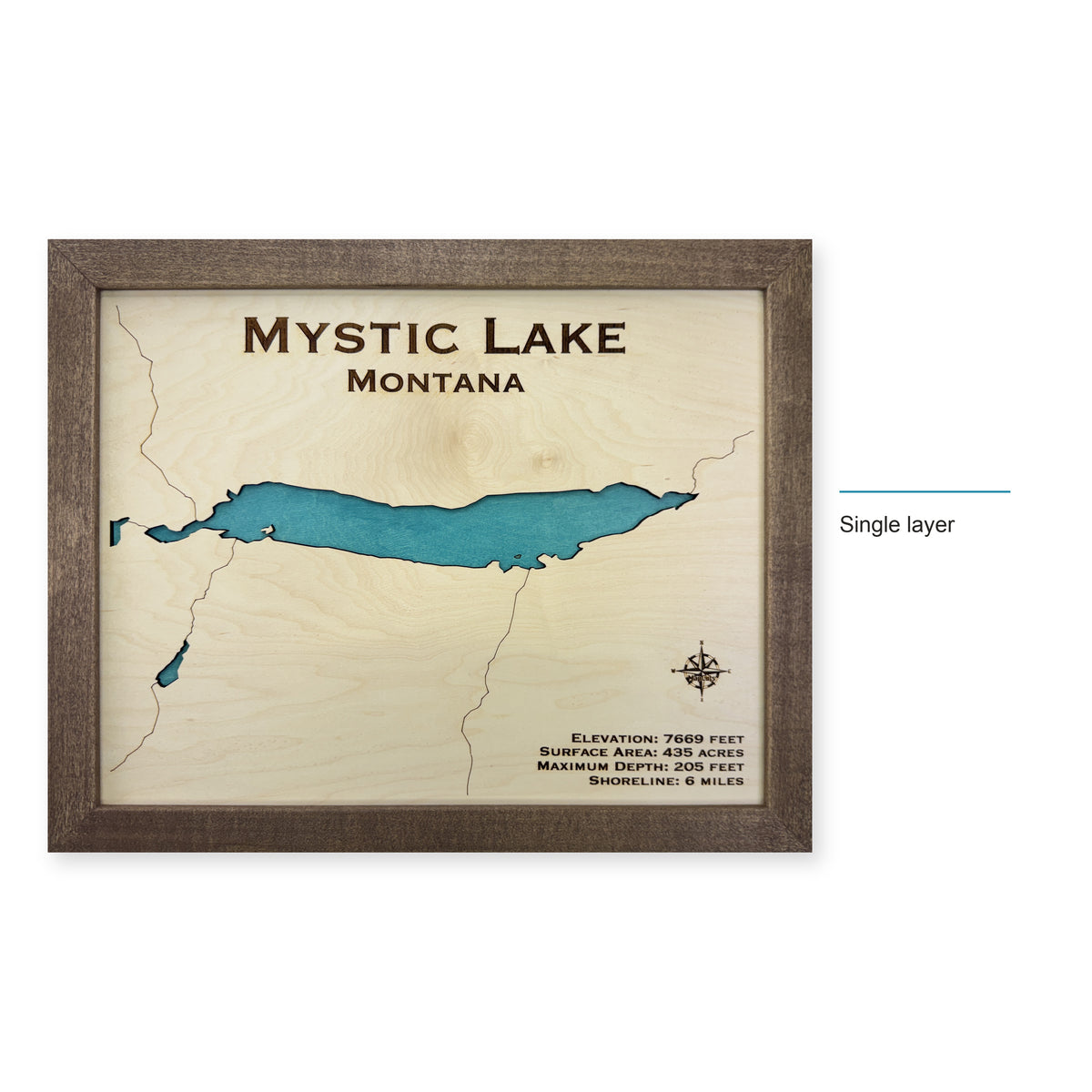 Mystic Lake, Montana Wood Map — style-labeled photo [MC20261006 q0626 b843fed207bc]