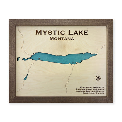 Mystic Lake, Montana Wood Map — plain-background photo [MC20261006 q0626 4ecaf0a58484]