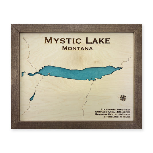 Mystic Lake, Montana Wood Map — plain-background photo [MC20261006 q0626 4ecaf0a58484]