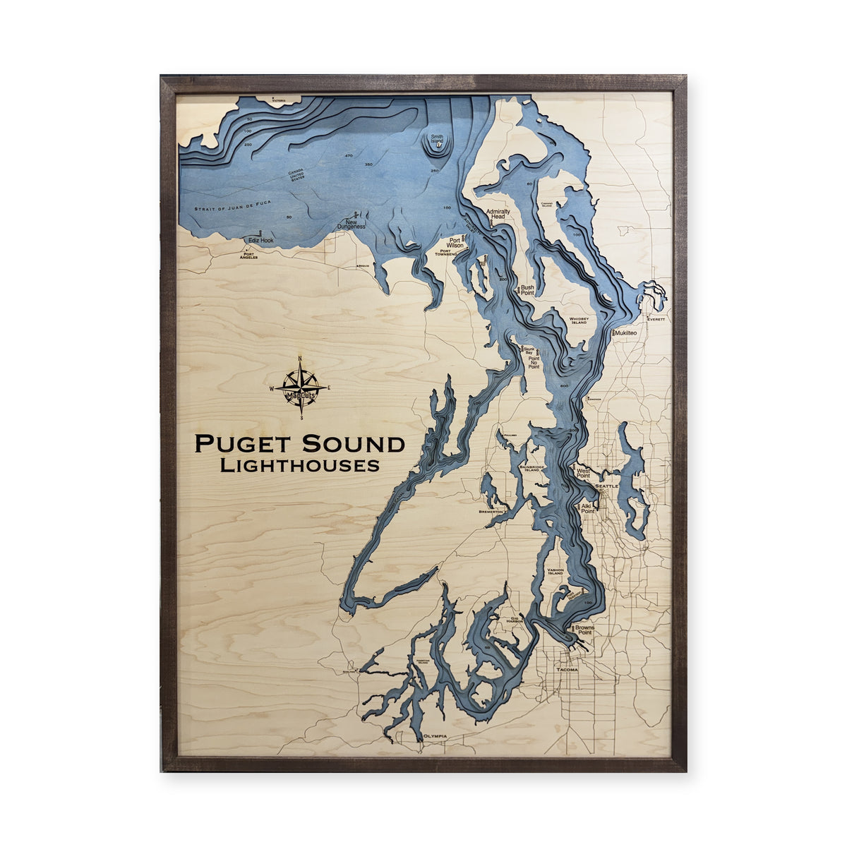 Puget Sound Lighthouses Wood Map — Multilayer water main photo [MC20261006 q0633 f8c1683d396c]