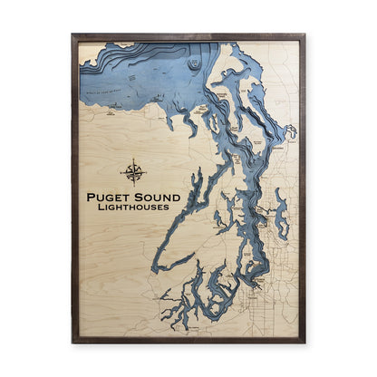 Puget Sound Lighthouses Wood Map — Multilayer water main photo [MC20261006 q0633 f8c1683d396c]
