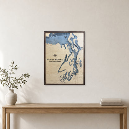 Puget Sound Lighthouses Wood Map — room mockup [MC20261006 q0633 81f740079794]