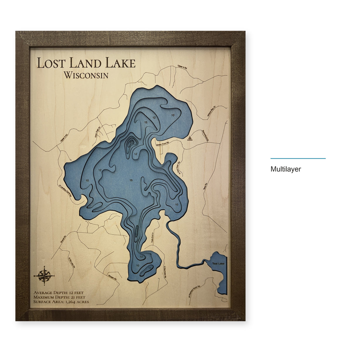 Lost Land Lake, Wisconsin Wood Map — style-labeled photo [MC20261006 q0661 a3984061270d]