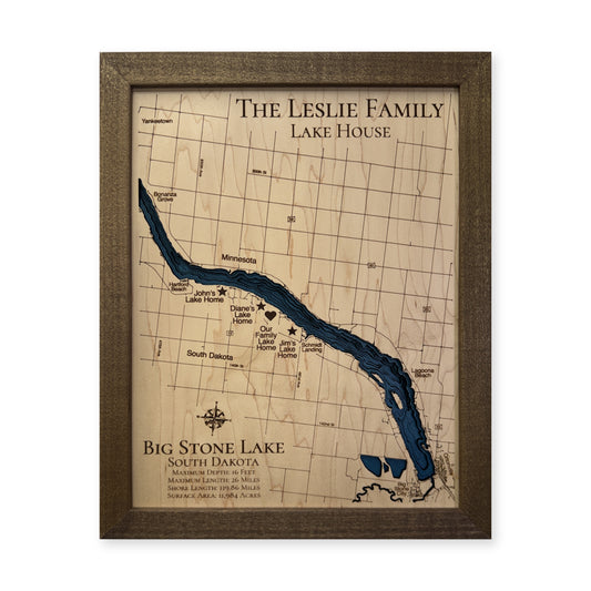 Big Stone Lake, South Dakota Wood Map — plain-background photo [MC20261006 q0669 2baf408f3aaf]