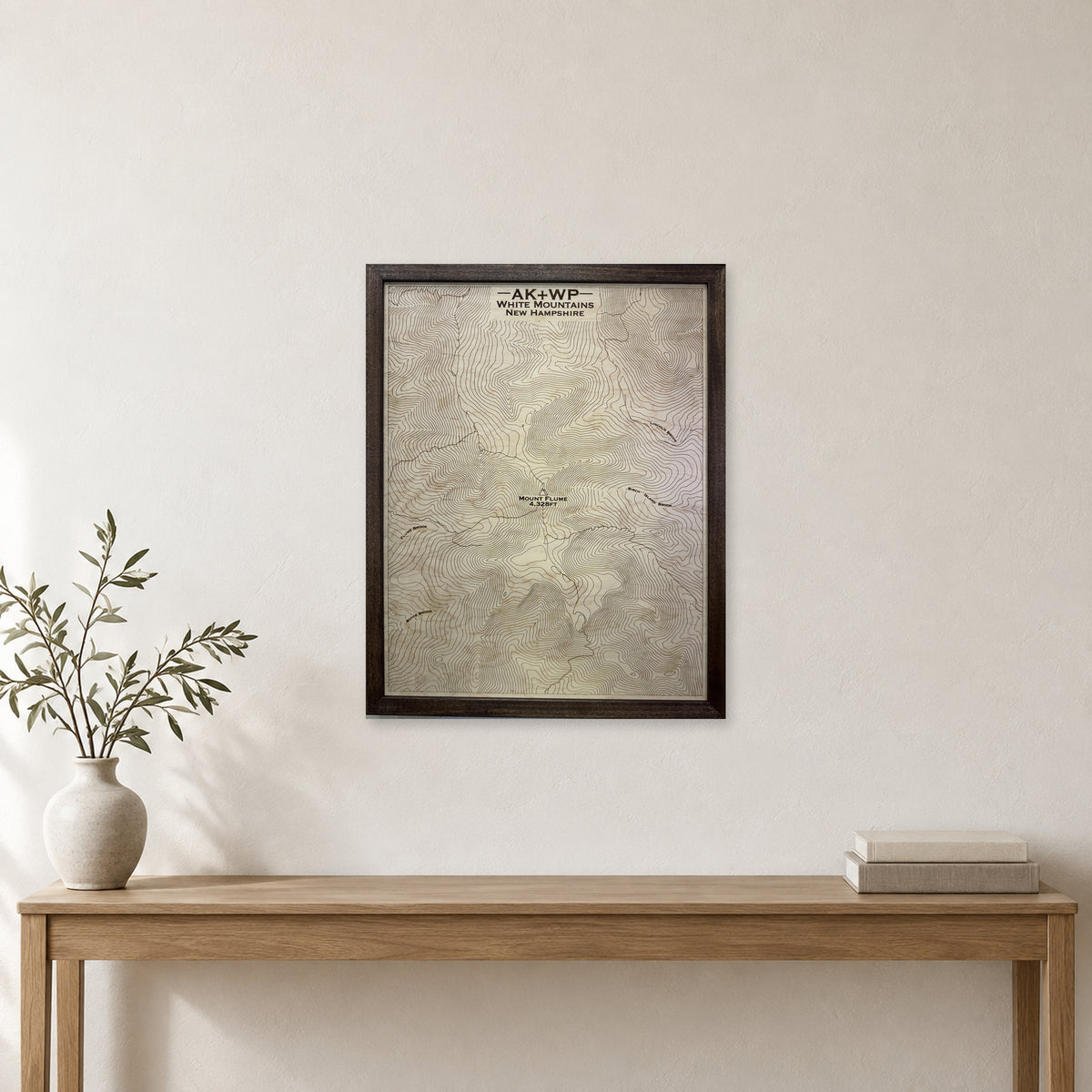Mount Flume, White Mountains, New Hampshire Wood Map — room mockup [MC20261006 q0673 fcdc848be2f6]