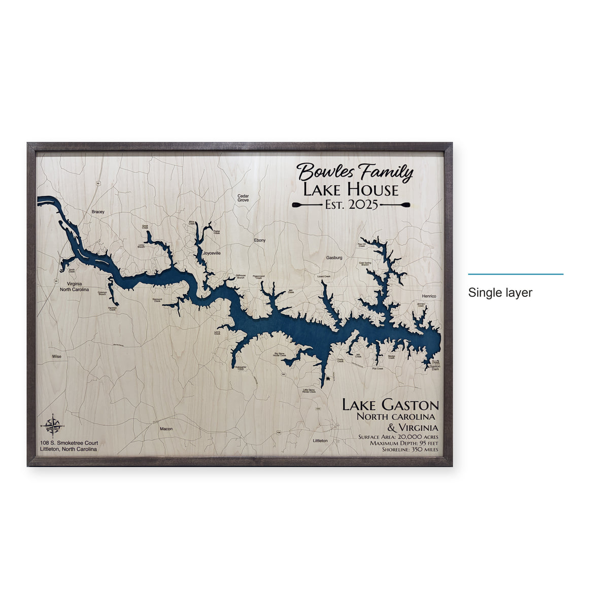 Lake Gaston, North Carolina & Virginia Wood Map — style-labeled photo [MC20261006 q0686 ce3b8d1a7233]