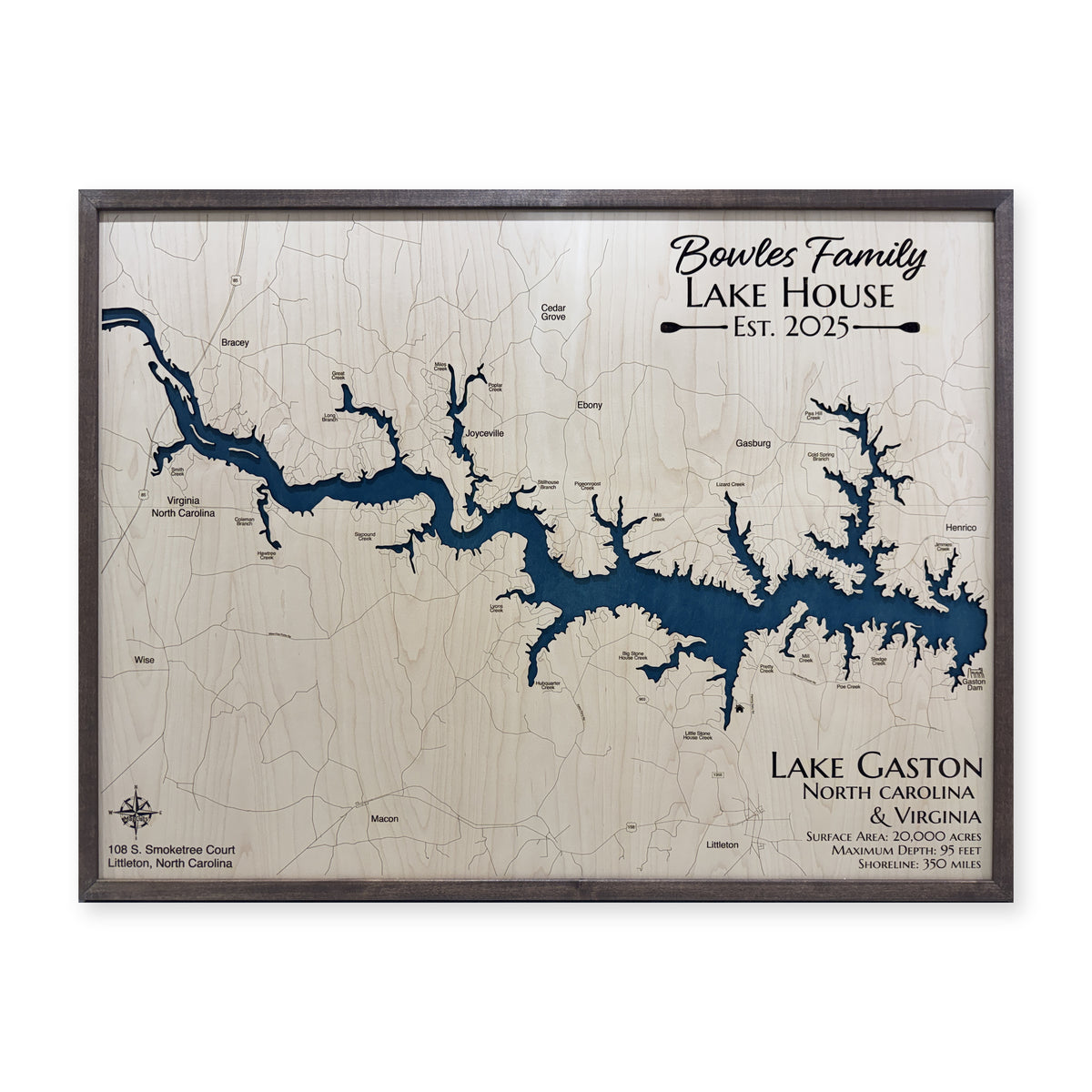 Lake Gaston, North Carolina & Virginia Wood Map — plain-background photo [MC20261006 q0686 23b5cd241818]
