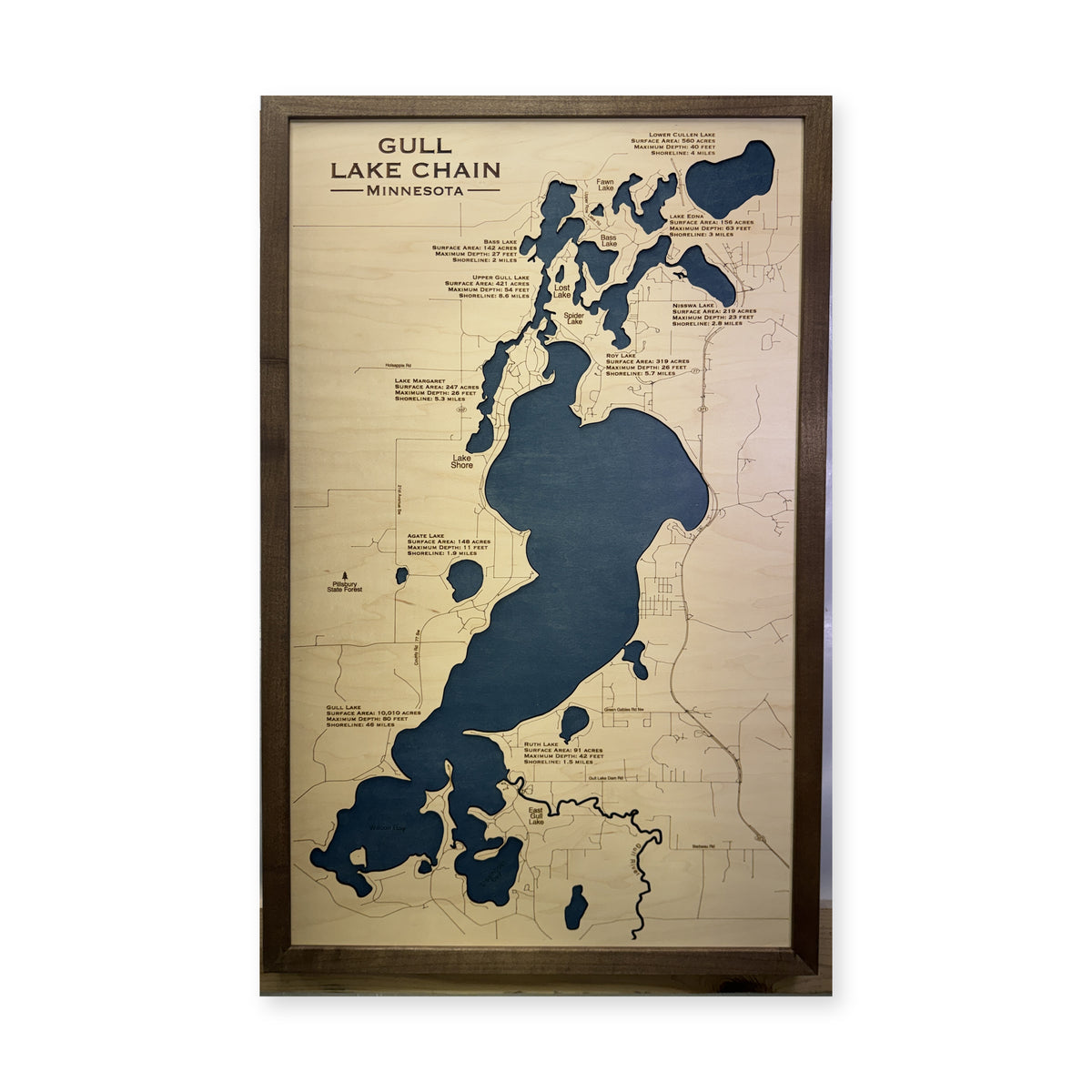 Gull Chain Of Lakes Minnesota Wood Map — 1 water layer main photo [MC20261006 q0716 f33bdab4d0ca]