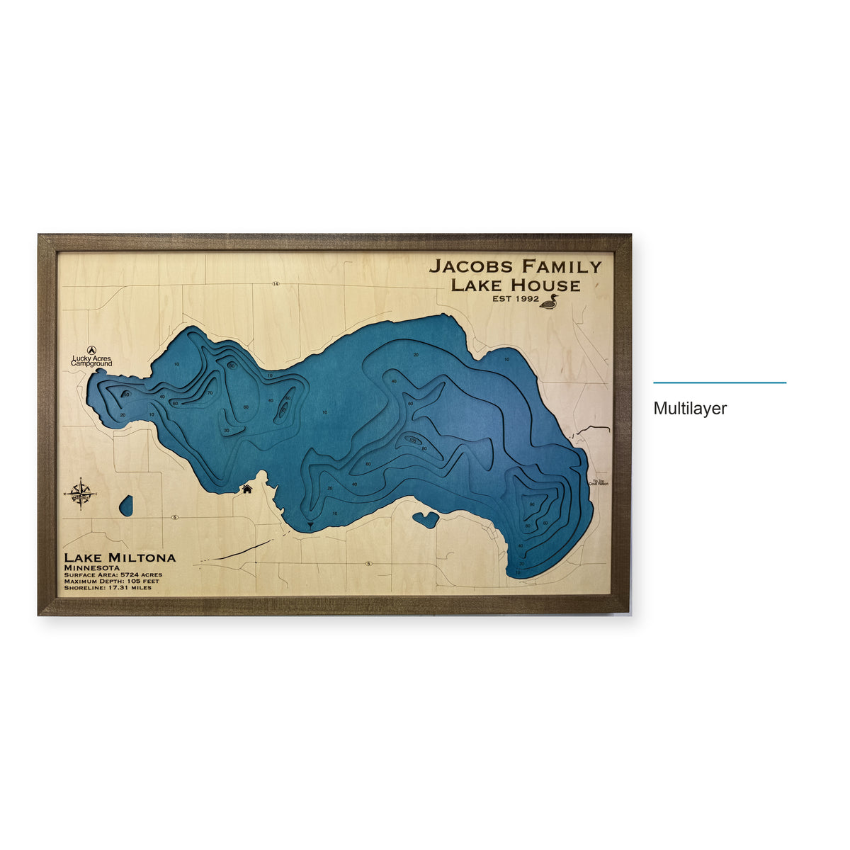 Lake Miltona, Minnesota Wood Map — style-labeled photo [MC20261006 q0718 ebfa210d455d]