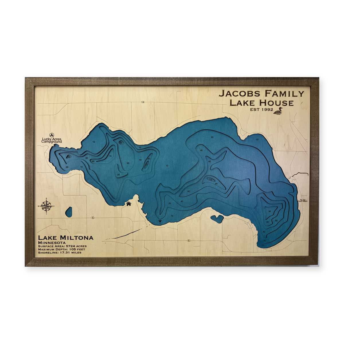 Lake Miltona, Minnesota Wood Map — plain-background photo [MC20261006 q0718 9a70338dd1f7]