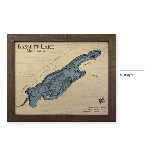 Bassett Lake, Minnesota Wood Map — style-labeled photo [MC20261006 q0728 6b9267fc8e01]