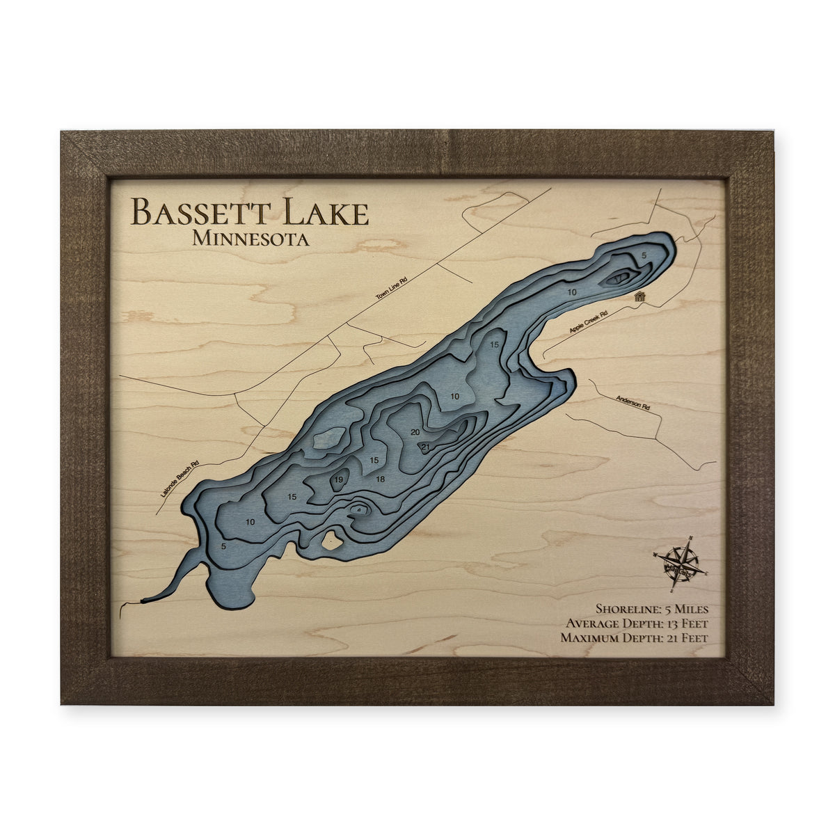 Bassett Lake, Minnesota Wood Map — plain-background photo [MC20261006 q0728 44fbed6dbae3]