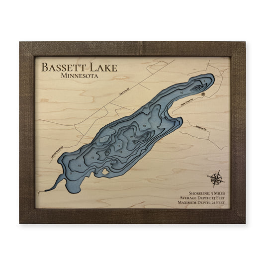Bassett Lake, Minnesota Wood Map — plain-background photo [MC20261006 q0728 44fbed6dbae3]