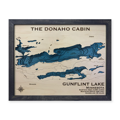 Gunflint Lake, Minnesota Wood Map — plain-background photo [MC20261006 q0736 ddcbf7444c13]