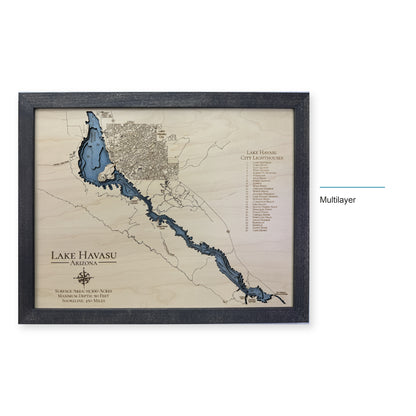 Lake Havasu Arizona Lighthouses Wood Map — style-labeled photo [MC20261006 q0738 3b860a054b3d]