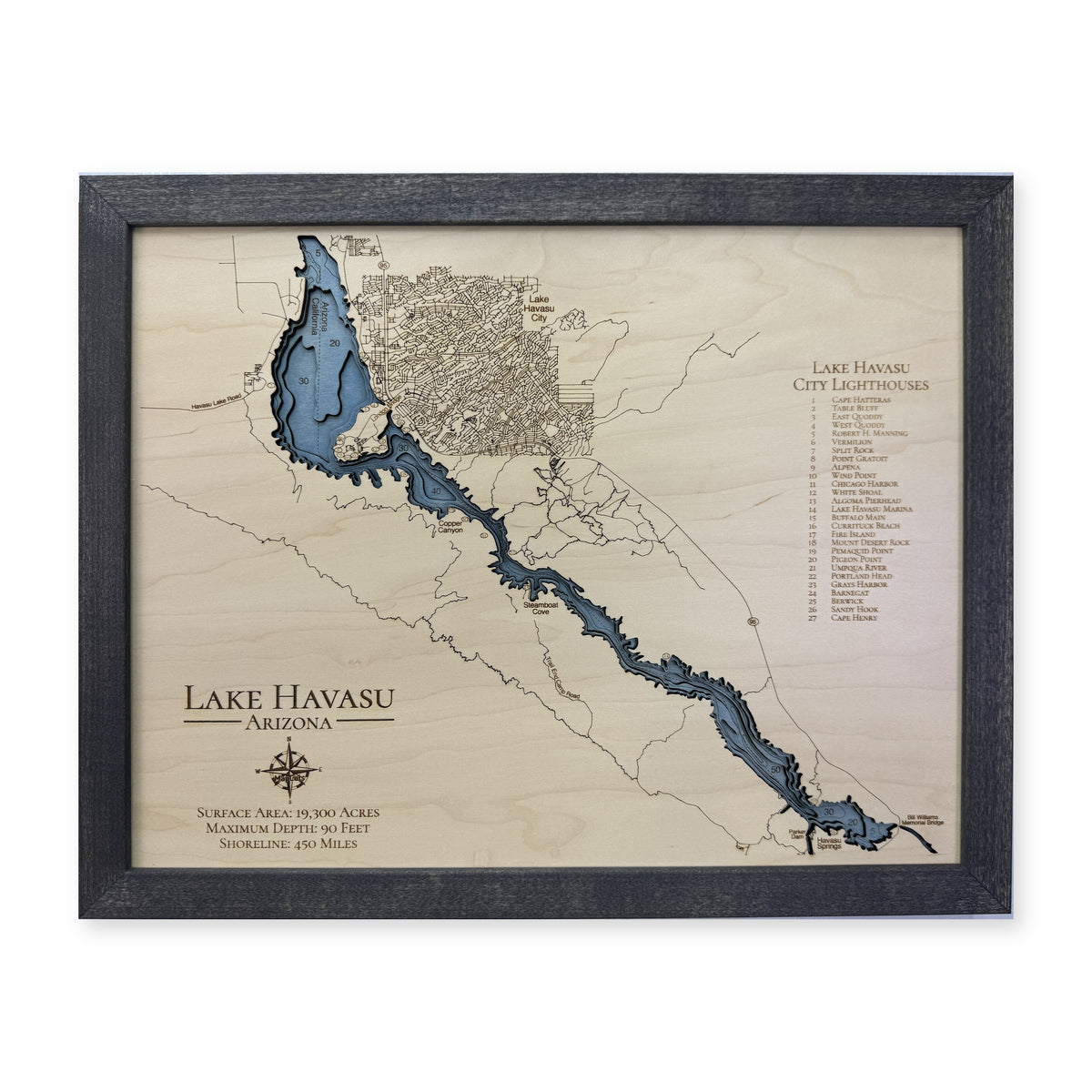 Lake Havasu Arizona Lighthouses Wood Map — Multilayer main photo [MC20261006 q0738 371bd283f92a]