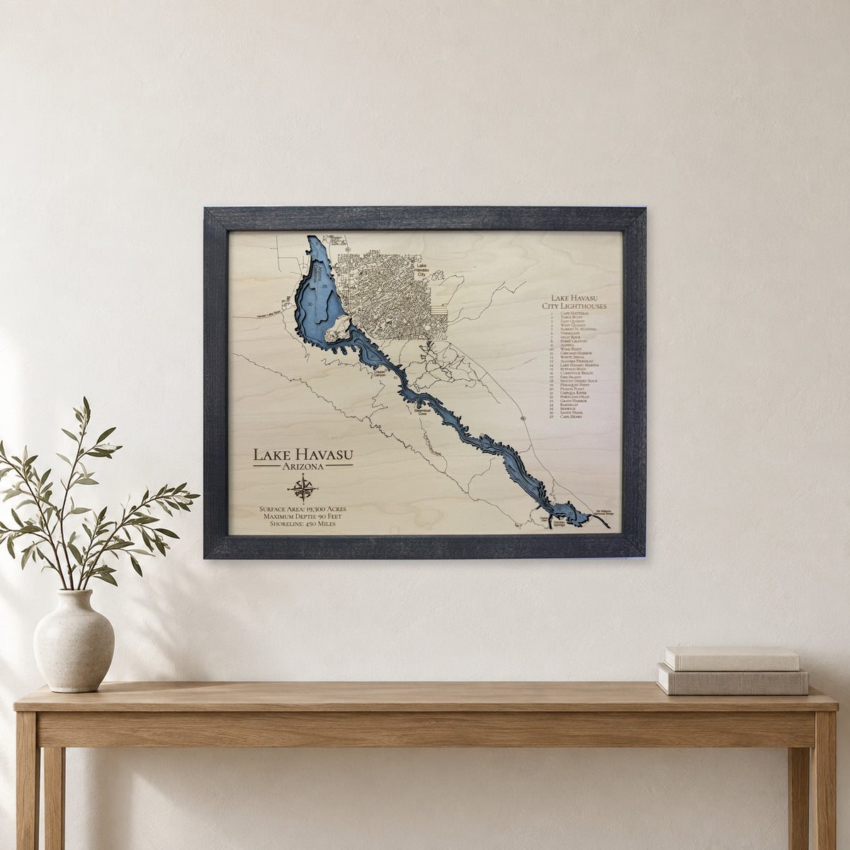 Lake Havasu Arizona Lighthouses Wood Map — room mockup [MC20261006 q0738 506ea6722fad]