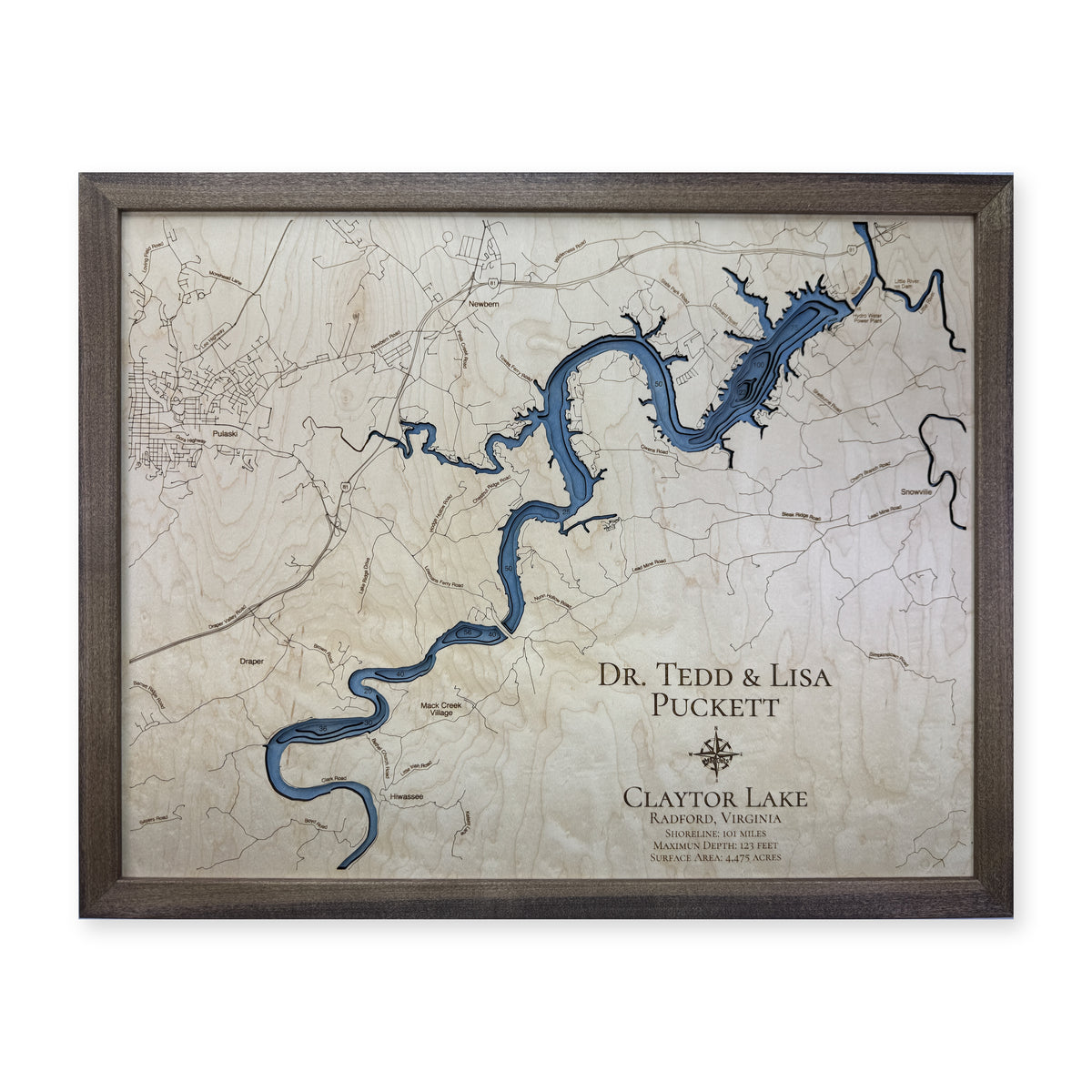 Claytor Lake, Virginia Wood Map — plain-background photo [MC20261006 q0742 962c5256376b]