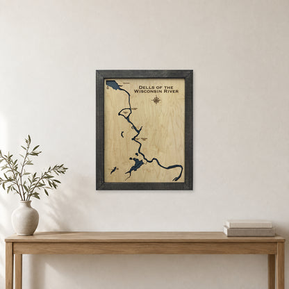 Dells of the Wisconsin River Wood Map — room mockup [MC20261006 q0763 4774d7027d64]