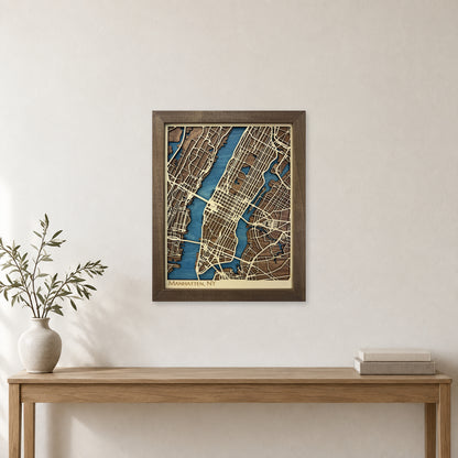 Manhattan, New York, Wood City Map — room mockup [MC20261006 q0767 673005373578]