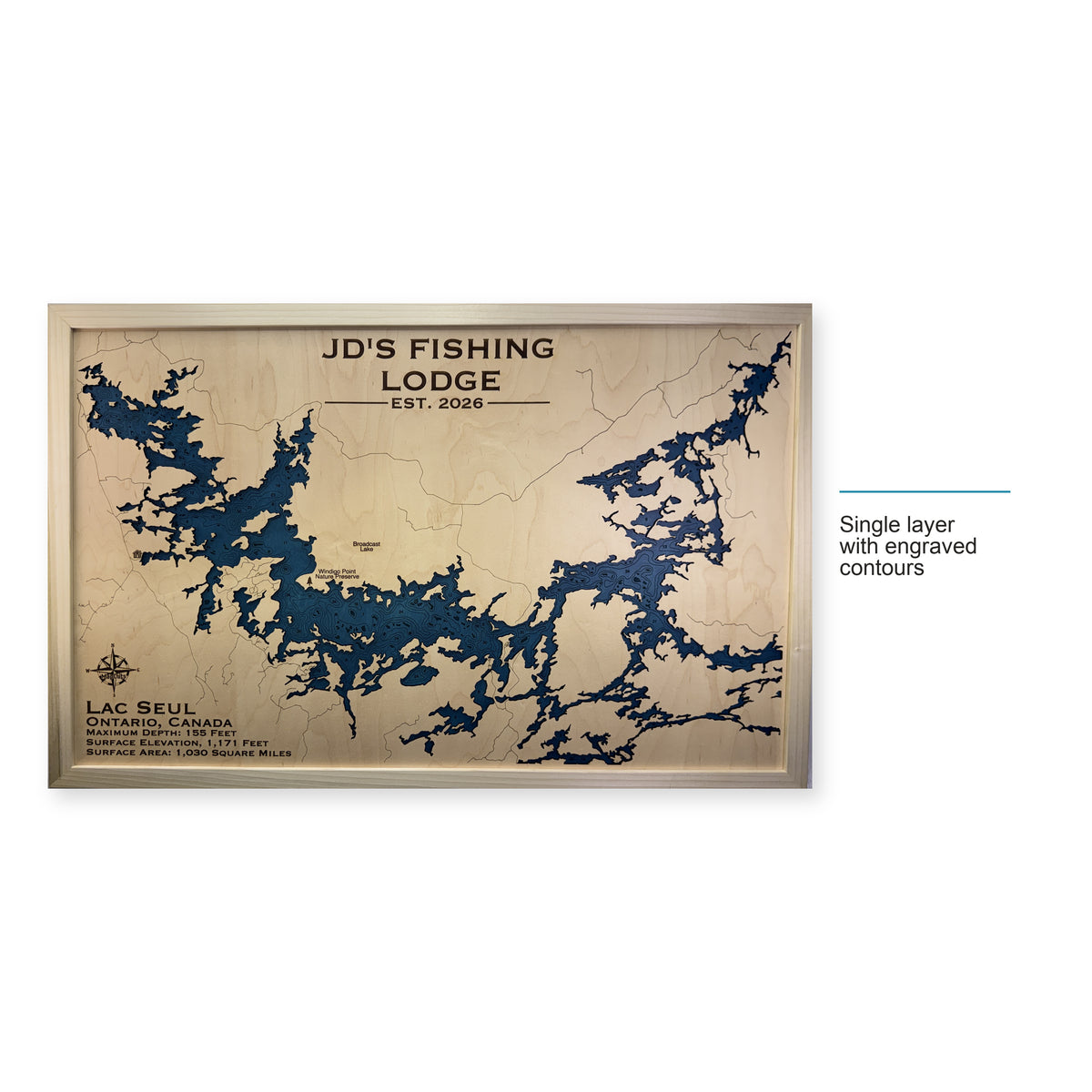 Lac Seul, Ontario, Canada Wood Map — style-labeled photo [MC20261006 q0775 e450fe8eaa70]