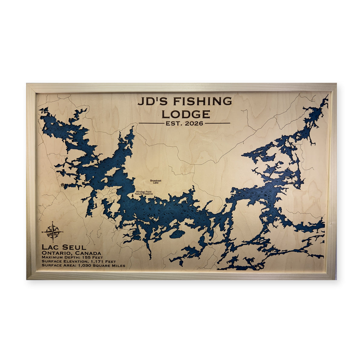 Lac Seul, Ontario, Canada Wood Map — plain-background photo [MC20261006 q0775 fa09ee659a7f]