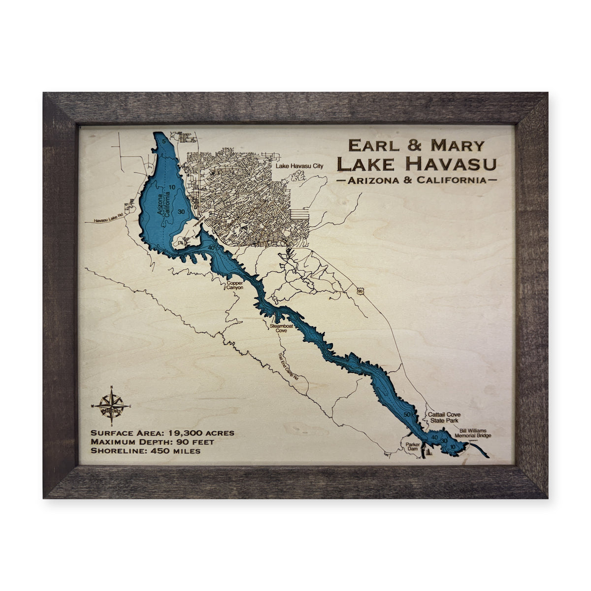 Lake Havasu Wood Map — plain-background photo [MC20261006 q0801 1054404694e1]