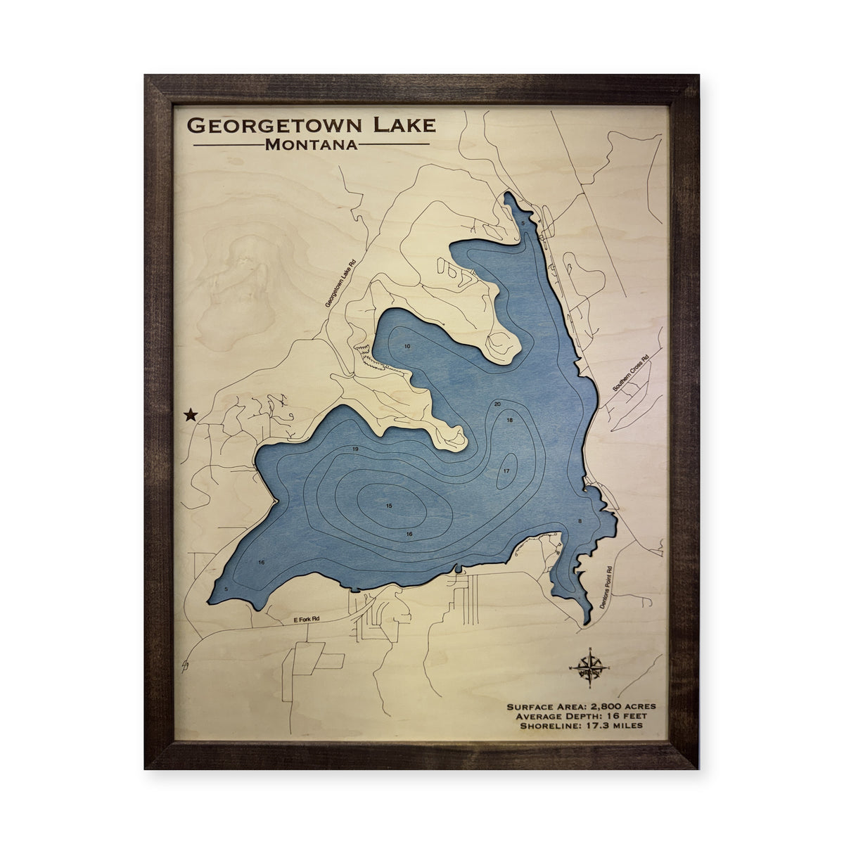 Georgetown Lake, Montana Wood Map — plain-background photo [MC20261006 q0818 0e569adfb12b]