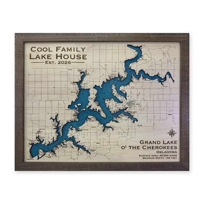 Grand Lake, Oklahoma Wood Map — plain-background photo [MC20261006 q0851 31c26deae8c5]
