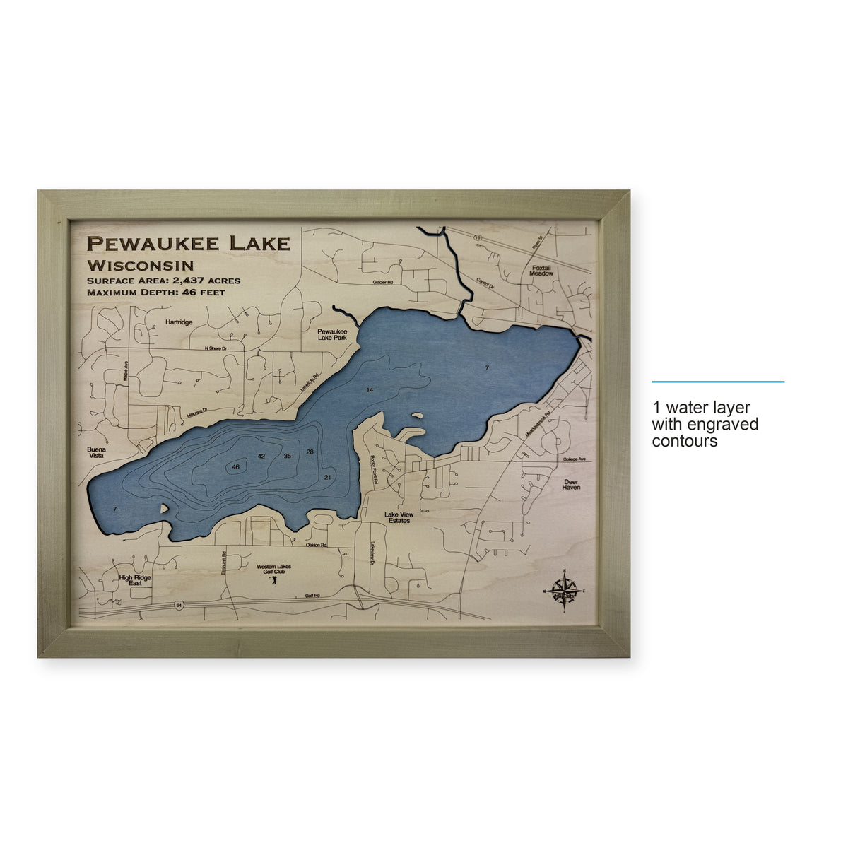Pewaukee Lake Wisconsin Wood Map — style-labeled photo [MC20261006 q0886 8160e10c1a90]