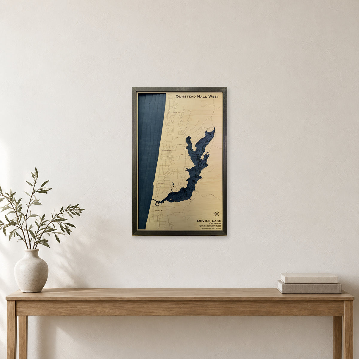 Devils Lake Oregon Olmstead Hall West Wood Map — room mockup [MC20261006 q0900 078c901f5a3b]