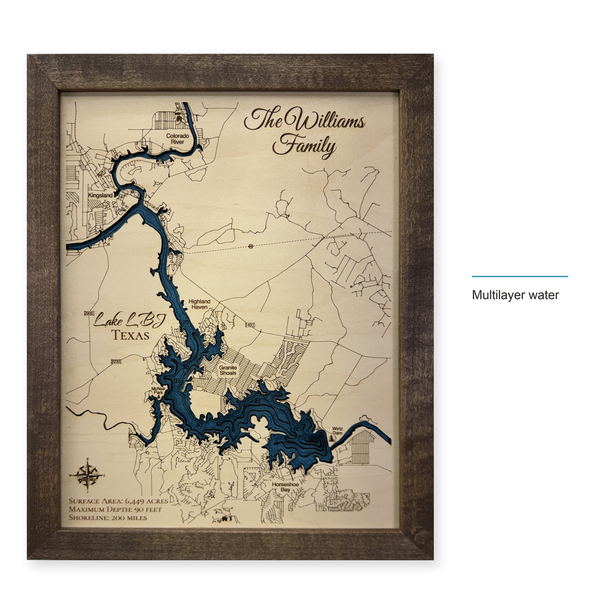 Lake LBJ McWilliams Family Wood Map — style-labeled photo [MC20261006 q0904 fa991ded6bbe]