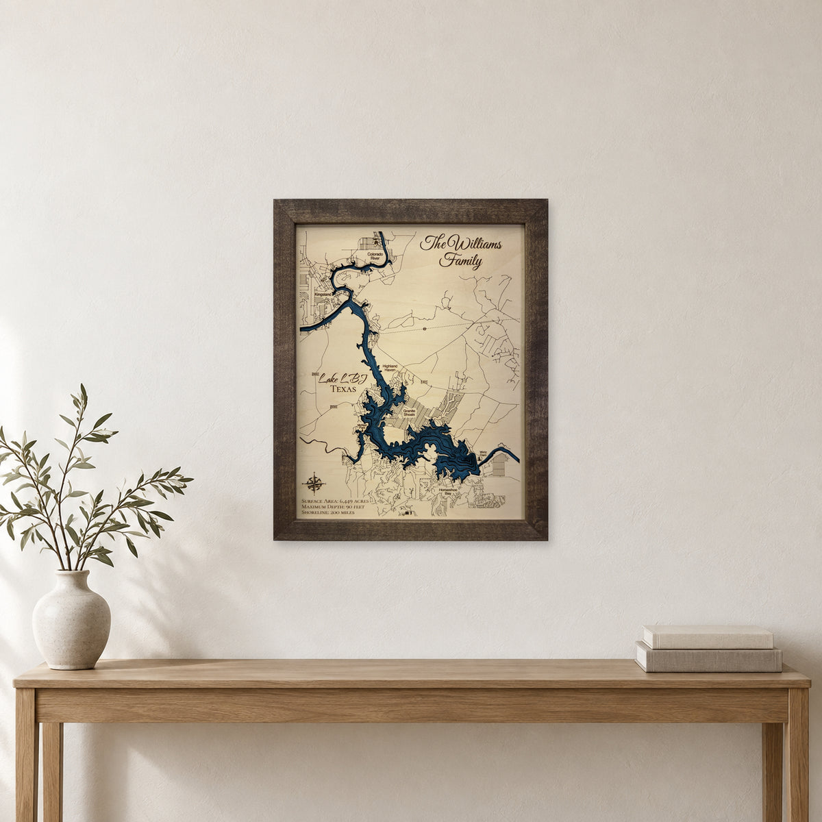 Lake LBJ McWilliams Family Wood Map — room mockup [MC20261006 q0904 52a154fd8d89]