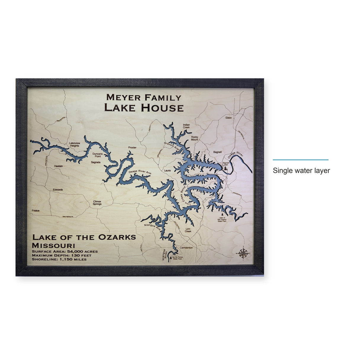 Lake of the Ozarks Meyer Family Wood Map — style-labeled photo [MC20261006 q0915 2b637f235e3f]