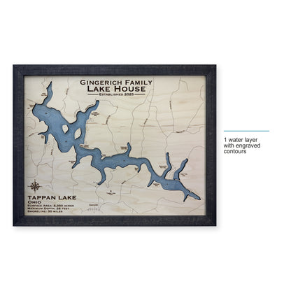 Tappan Lake Ohio Gingerich Charcoal Wide Engraved Water Wood Map — style-labeled photo [MC20261006 q0967 32deef8dd5ba]