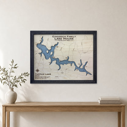 Tappan Lake Ohio Gingerich Charcoal Wide Engraved Water Wood Map — room mockup [MC20261006 q0967 04f1516488d8]