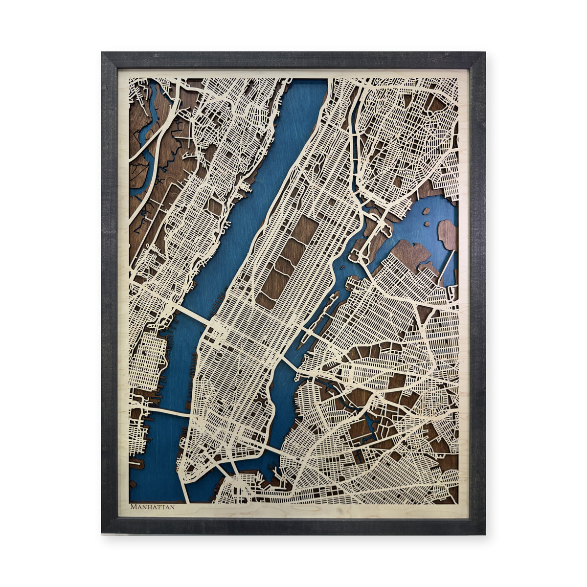 Manhattan New York Charcoal Frame Wood City Map — Multilayer city map main photo [MC20261006 q1027 7bfc547a9f95]