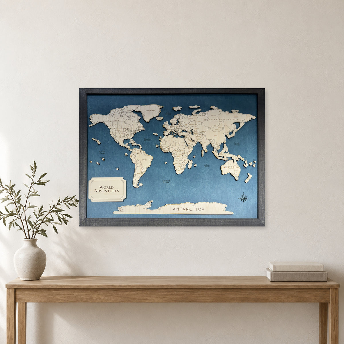 World Adventures Travel Map Charcoal — room mockup [MC20261006 q1091 c31c55eb0cf9]