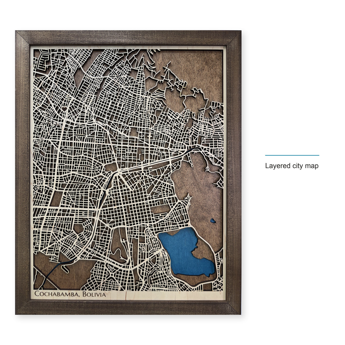 Cochabamba, Bolivia Wood City Map — style-labeled photo [MC20261006 q1134 ae72f7e89d9f]
