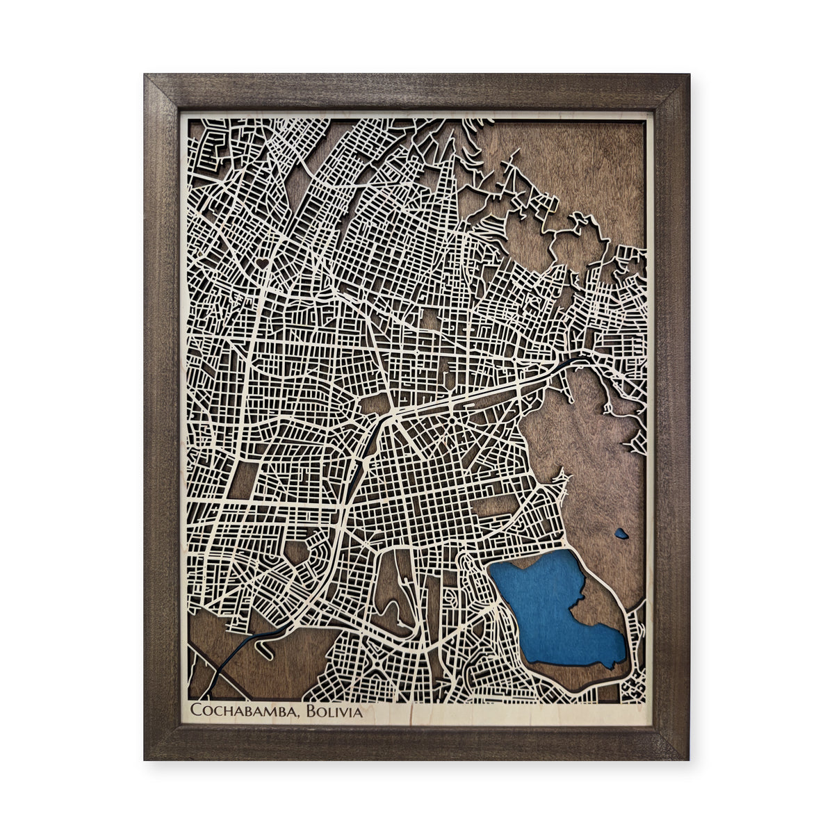 Cochabamba, Bolivia Wood City Map — plain-background photo [MC20261006 q1134 eb40eef0ba51]