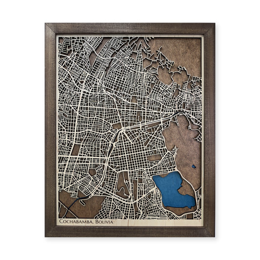 Cochabamba, Bolivia Wood City Map — plain-background photo [MC20261006 q1134 eb40eef0ba51]