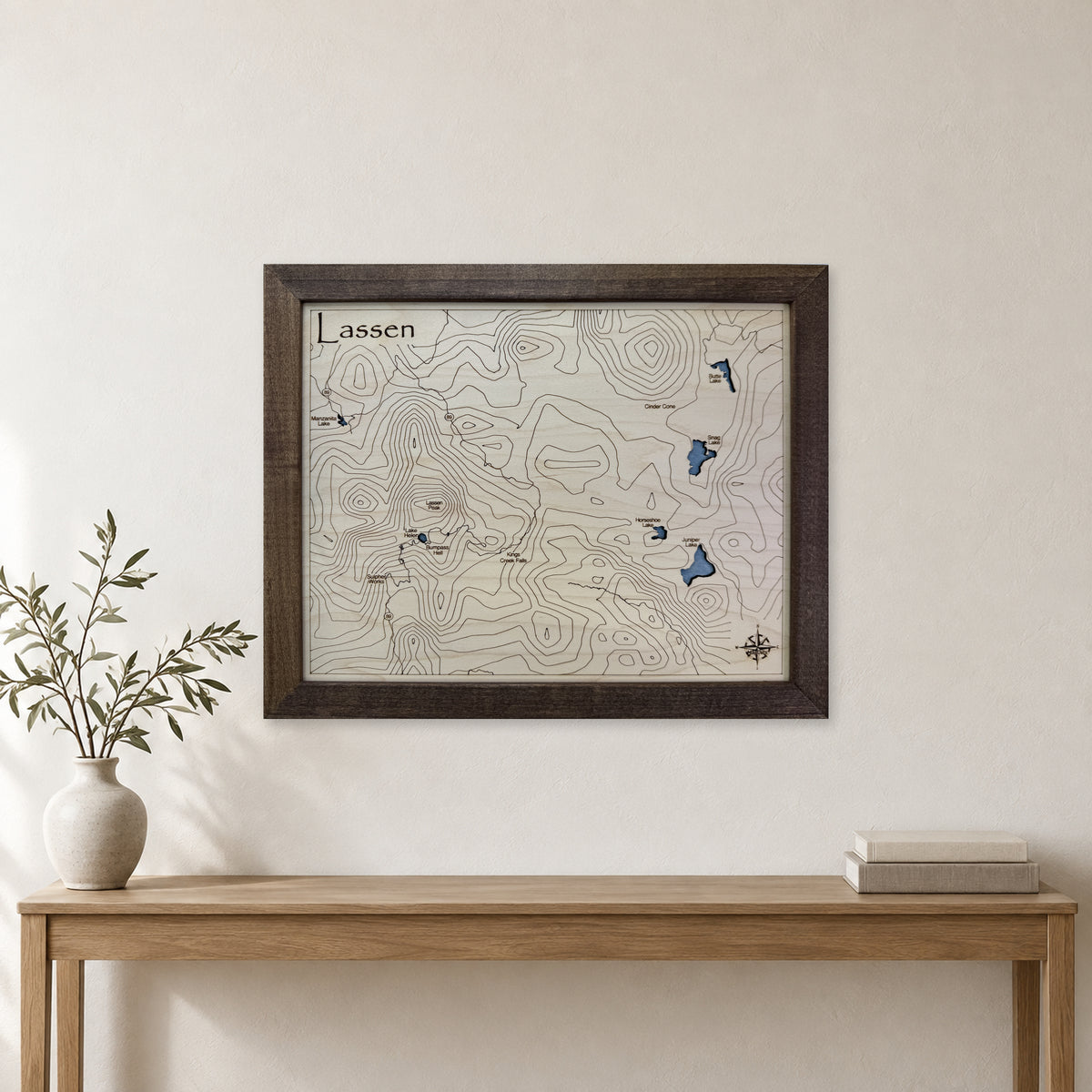 Lassen Volcanic National Park Wood Map — room mockup [MC20261006 q1135 1958bd98d5fb]