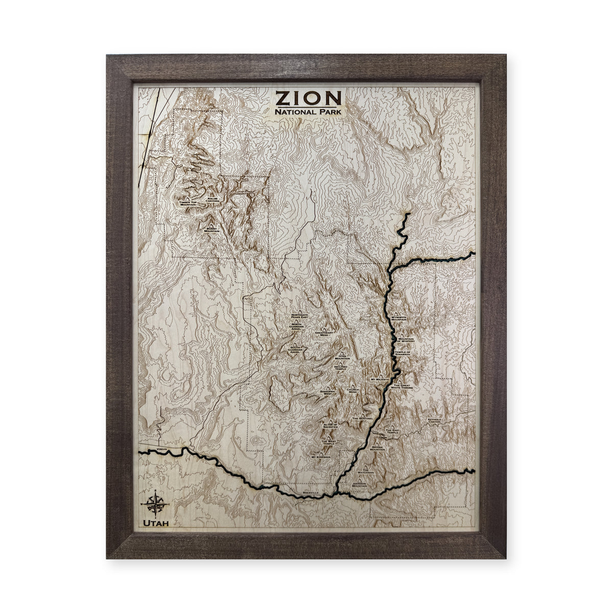 Zion National Park Wood Map — plain-background photo [MC20261006 q1139 aca615e8b826]
