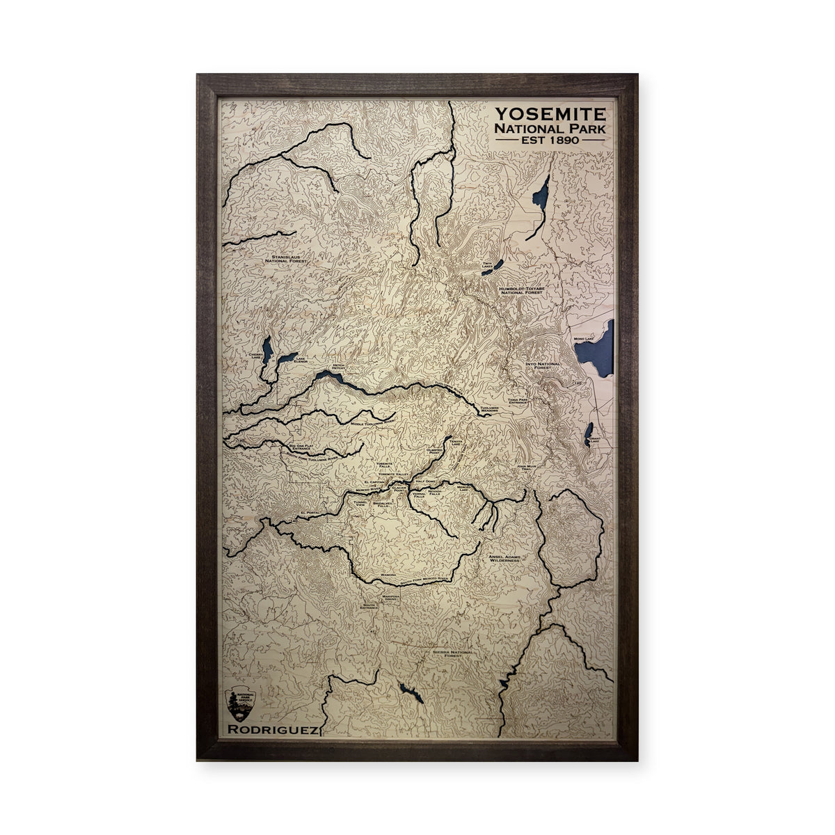 Yosemite National Park Wood Map — plain-background photo [MC20261006 q1141 fcb40b2cd6e8]