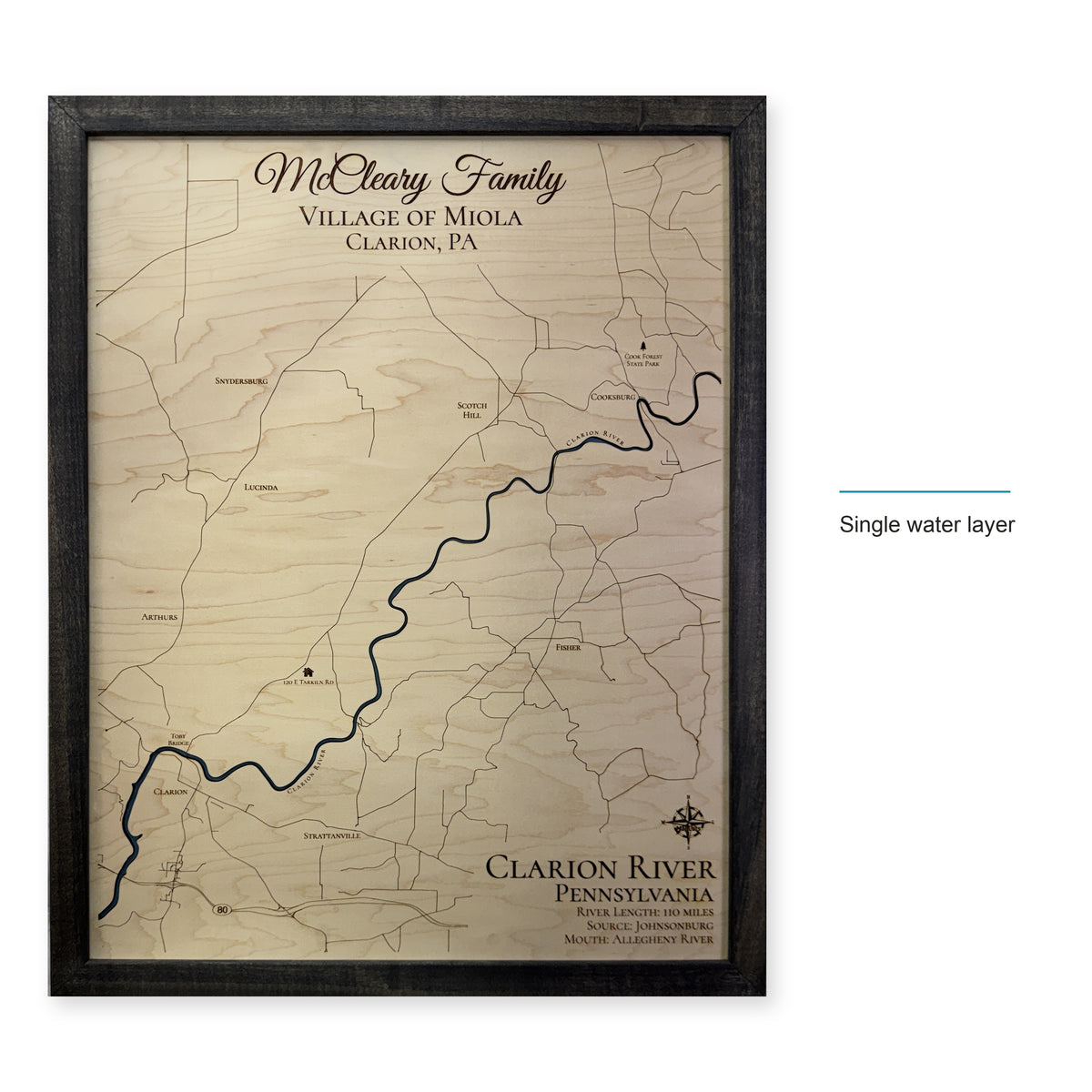 Clarion River, Pennsylvania Wood Map — style-labeled photo [MC20261006 q1184 02ff64d856b4]